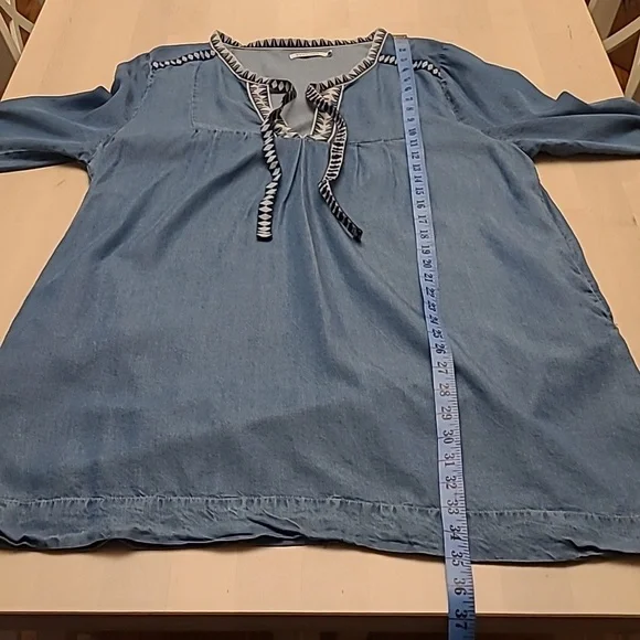 LIKE NEW Y2K Kenneth Cole Reaction Denim Look with Western Trim Mini Dress/Tunic - Picture 5 of 13